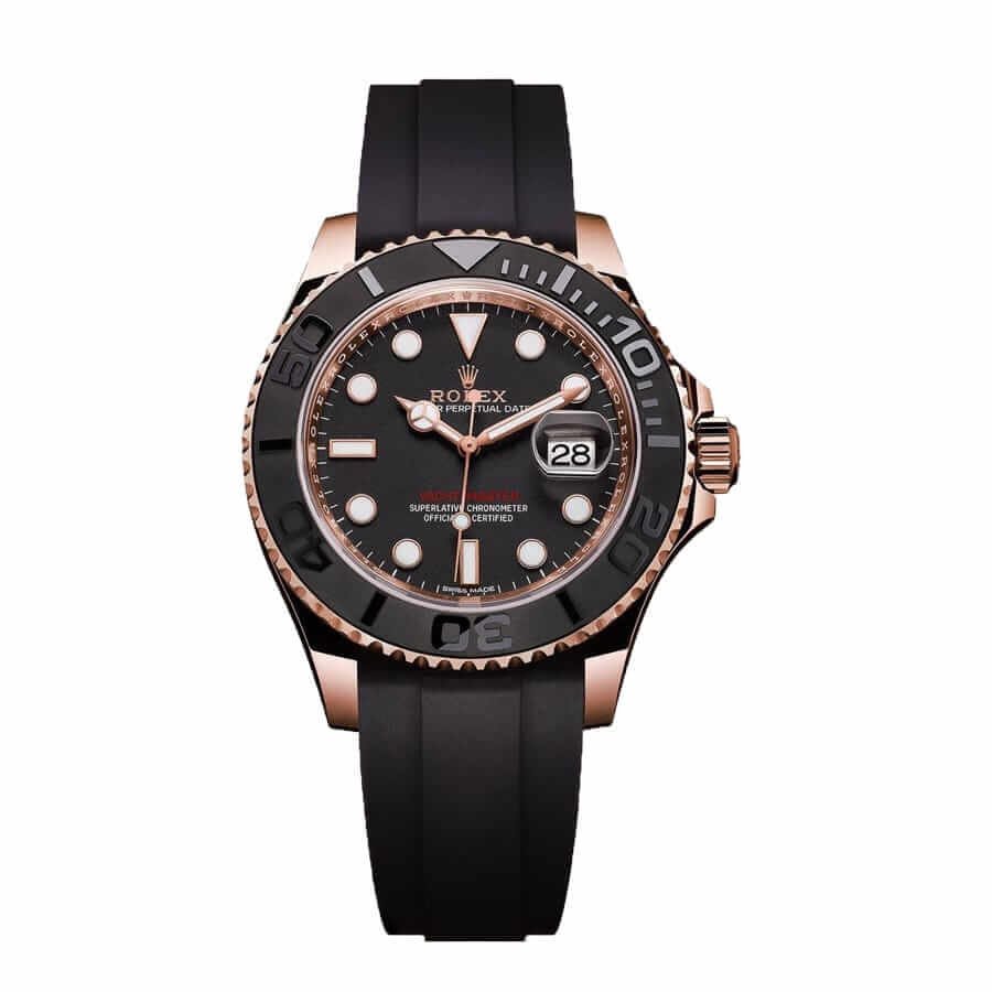 116695SATSblackdialblacksteel.jpg Rolex Yacht-Master 40 116655 SATS Rose Gold Automatic Rubber Black Dial Replica - Image 1
