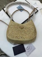 Replica Prada 1BC169 Prada Cleo satin bag with appliqués Gold - Image 9