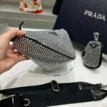 Replica Prada 1NE190 Crystal-studded satin pouch Black - Image 2