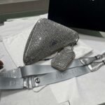 Replica Prada 1NE190 Crystal-studded satin pouch Gray - Image 3