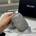 Replica Prada 1NE190 Crystal-studded satin pouch Gray - Image 8