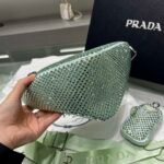 Replica Prada 1NE190 Crystal-studded satin pouch Green - Image 3