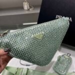 Replica Prada 1NE190 Crystal-studded satin pouch Green - Image 4