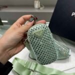 Replica Prada 1NE190 Crystal-studded satin pouch Green - Image 5