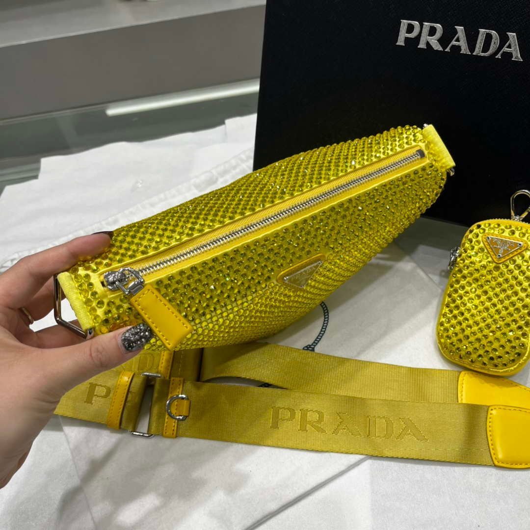 65324db70f882.jpg Replica Prada 1NE190 Crystal-studded satin pouch Yellow - Image 1