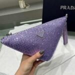 Replica Prada 1NE039 Crystal-studded satin pouch Purple - Image 3