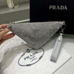 Replica Prada 1NE039 Crystal-studded satin pouch Gray
