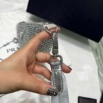 Replica Prada 1NE039 Crystal-studded satin pouch Gray - Image 6