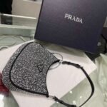 Replica Prada 1BC169 Prada Cleo satin bag with appliqués Black - Image 7