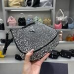 Replica Prada 1BC169 Prada Cleo satin bag with appliqués Black - Image 8