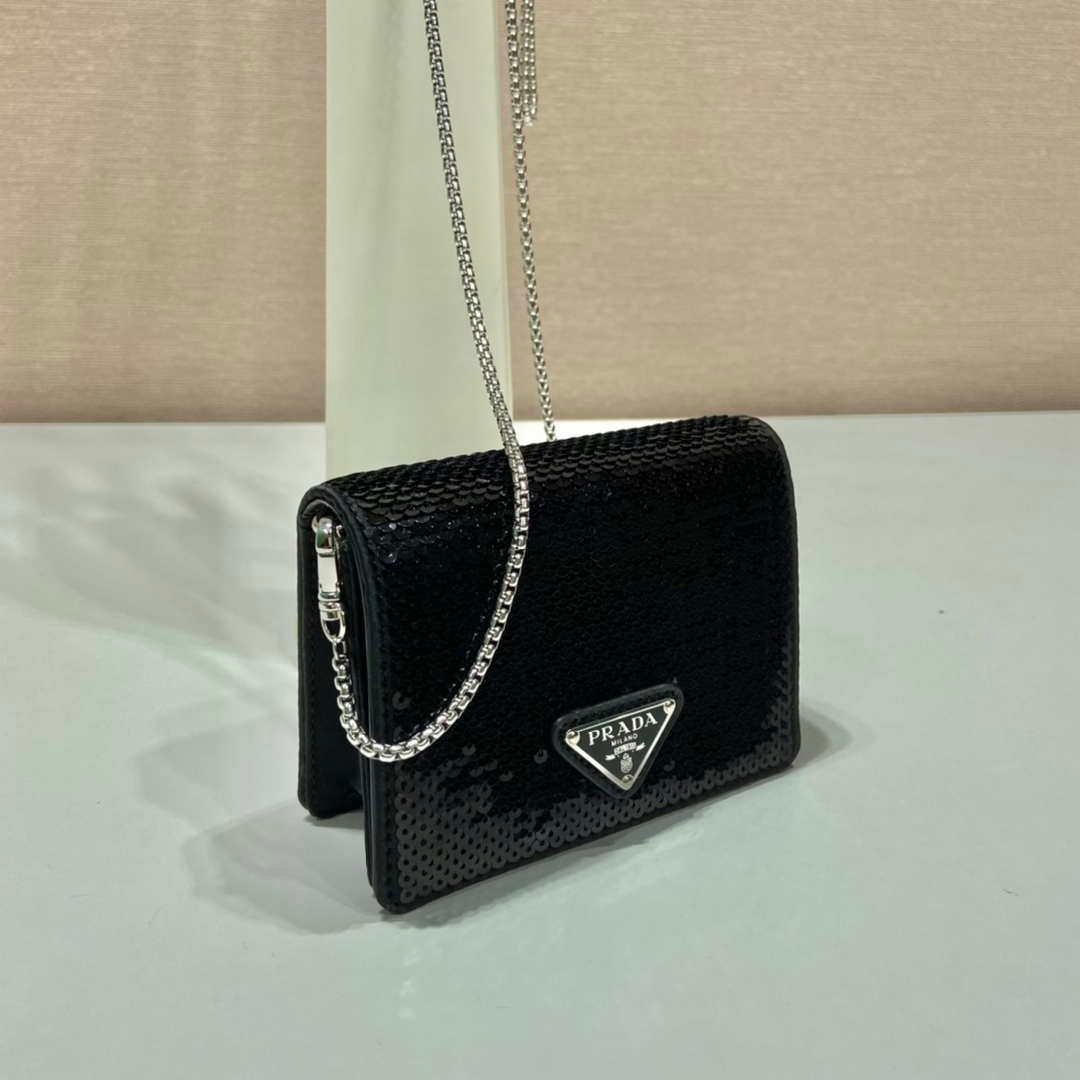 65325122900ed.jpg Replica Prada sequins-studded card holder with shoulder strap 1MR024 Black - Image 1