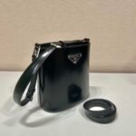 Replica Prada Mini brushed-leather bucket bag 1BE059 Black - Image 2