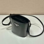 Replica Prada Mini brushed-leather bucket bag 1BE059 Black - Image 3