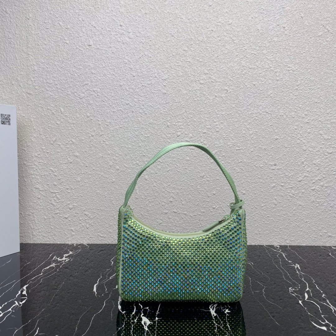 65325436ba3db.jpg Replica Prada 1NE515 Satin mini-bag with artificial crystals Green - Image 1
