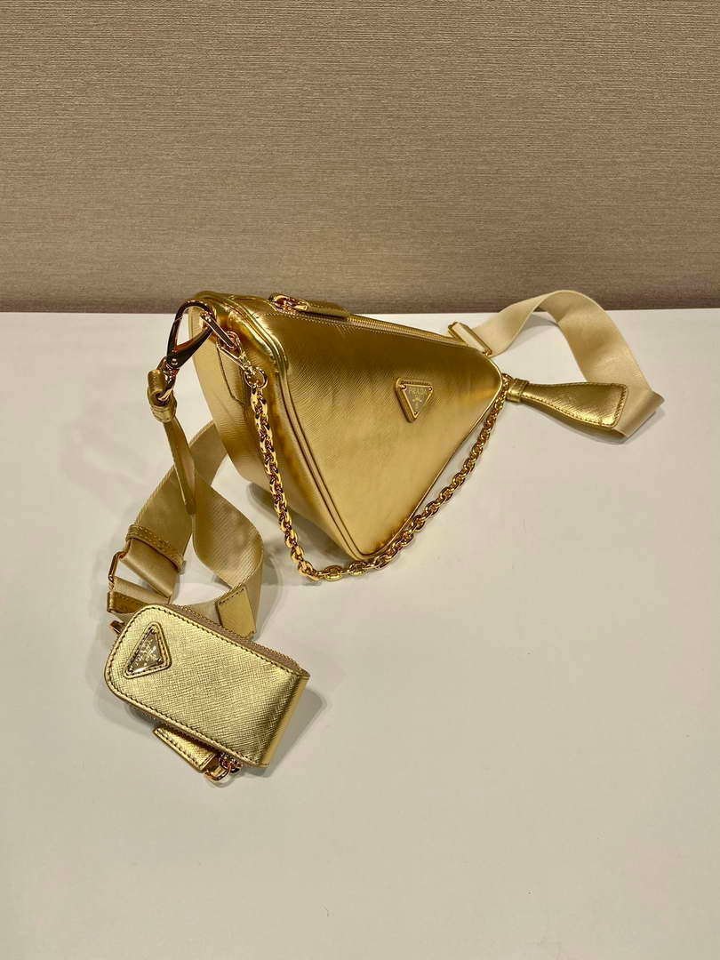 653259d5256cd.jpg Replica Prada Leather Prada Triangle shoulder bag 1BH190 Gold - Image 1