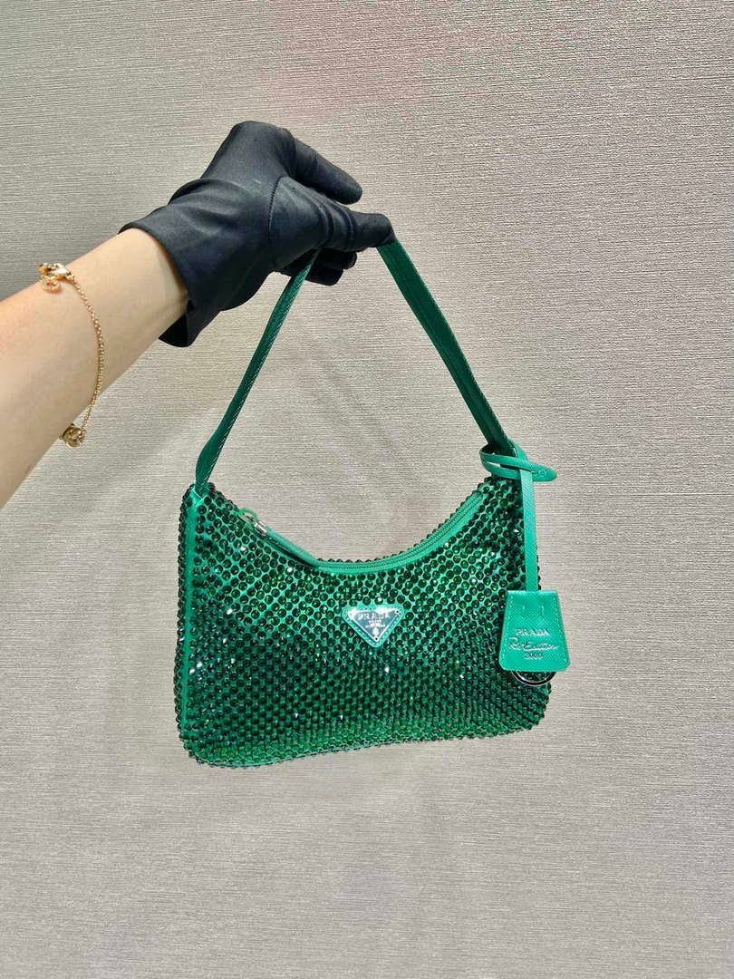 65325b24a6d91.jpg Replica Prada 1NE515 Satin mini-bag with artificial crystals Jade green - Image 1