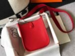 Replica Hermes Evelyne Bag Hermes Mini Crossbody Bag 20411 Silver Buckle Dark Red - Image 3