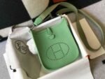 Replica Hermes Evelyne Bag Hermes Mini Crossbody Bag 20401 Silver Buckle Green - Image 2