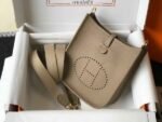 Replica Hermes Evelyne Bag Designer Hermes Mini Crossbody Bag 20395 Gold Buckle Gray - Image 4