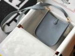 Replica Hermes Evelyne Bag Designer Hermes Mini Crossbody Bag 20394 Gold Buckle Light Blue - Image 2