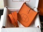 Replica Hermes Evelyne Bag Designer Hermes Mini Crossbody Bag 20390 Gold Buckle Orange - Image 4