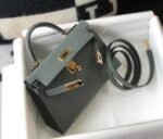 Replica Hermes Kelly Bag Hermes 19CM Epsom Shoulder Mini Bag Dark gray 20474 - Image 2