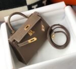Replica Hermes Kelly Bag Hermes 19CM Epsom Shoulder Mini Bag Dark gray 20461 - Image 4