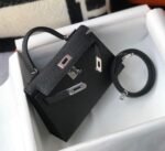 Replica Hermes Kelly Bag Hermes 19CM Epsom Shoulder Mini Bag Black Silver buckle 20456 - Image 3