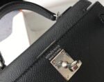 Replica Hermes Kelly Bag Hermes 19CM Epsom Shoulder Mini Bag Black Silver buckle 20456 - Image 4
