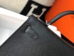 Replica Hermes Kelly Bag Hermes 19CM Epsom Shoulder Mini Bag Black Silver buckle 20456 - Image 6