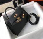 Replica Hermes Kelly Bag Hermes 19CM Epsom Shoulder Mini Bag Black Gold buckle 20455 - Image 4