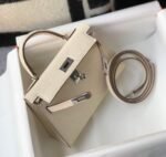 Replica Hermes Kelly Bag Hermes 19CM Epsom Shoulder Mini Bag Beige Silver buckle 20457 - Image 4