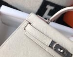 Replica Hermes Kelly Bag Hermes 19CM Epsom Shoulder Mini Bag Beige Silver buckle 20457 - Image 7