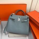 Replica Hermes Kelly Danse 20309 Designer Tote Shoulder Strap Bag Lake Blue - Image 6