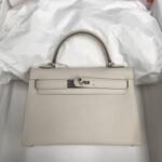Replica Hermes Kelly Bag Hermes 19CM Epsom Shoulder Mini Bag Beige Silver buckle 20457