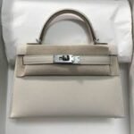 Replica Hermes Kelly Bag Hermes 19CM Epsom Shoulder Mini Bag Beige Gold buckle 20458