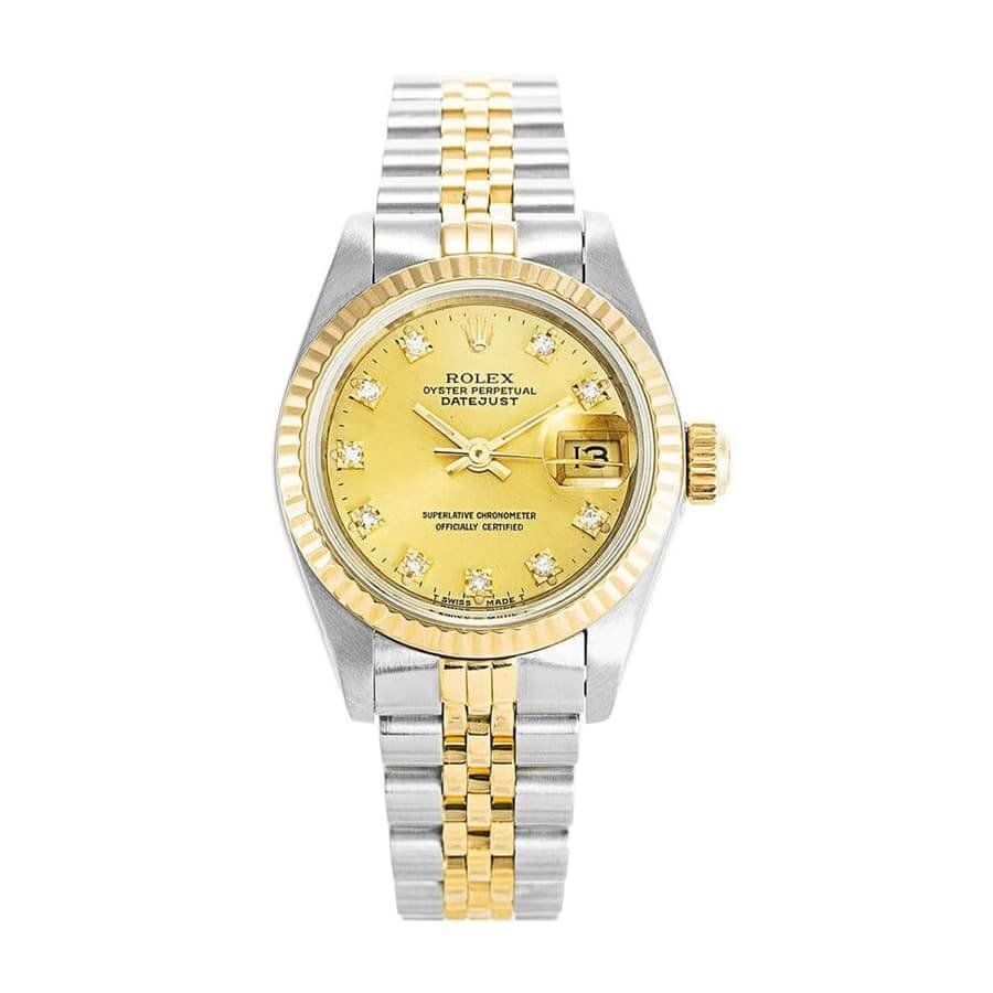 rolex-datejust-yellow-gold-steel-diamond-69173.jpg Rolex Datejust Yellow Gold Steel Diamond Dial Ladies 69173 Jubilee Replica - Image 1
