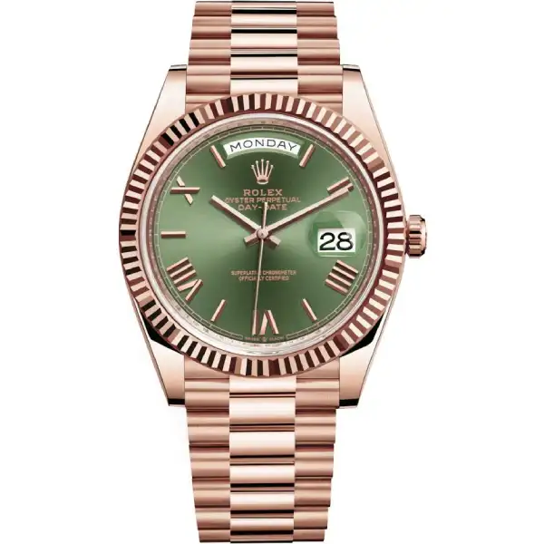 rolex-daydate-rose-gold-roman-dial.webp Rolex Day-Date Rose Gold Green Roman Dial Replica - Image 1