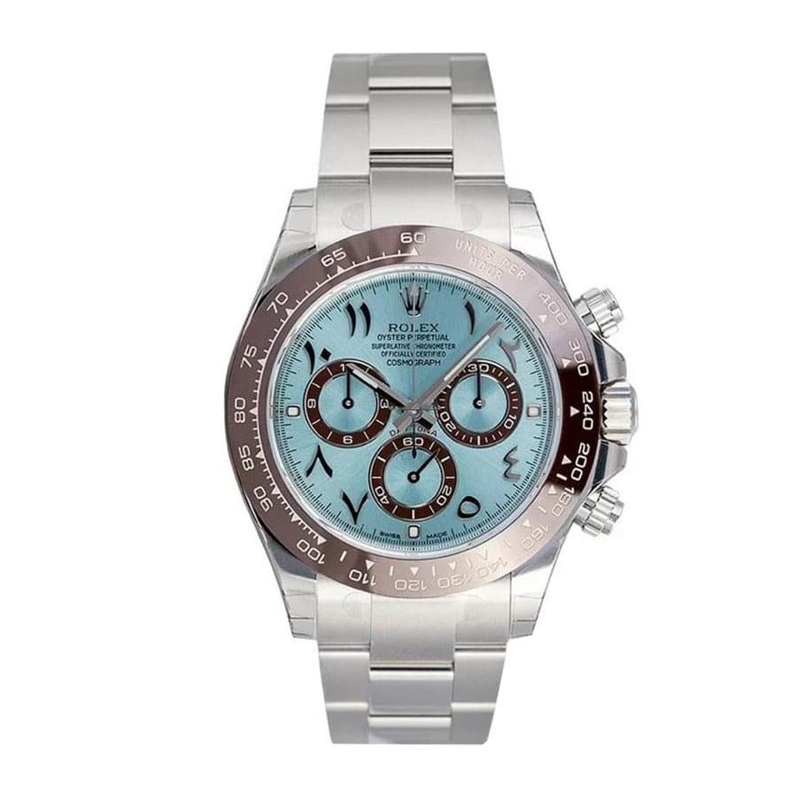 rolex-daytona-platinum-ice-blue-hindu-arabic-dial-116506-replica.jpg Rolex Daytona Platinum Ice-Blue Arabic Dial 116506-0001 Oyster Replica - Image 1