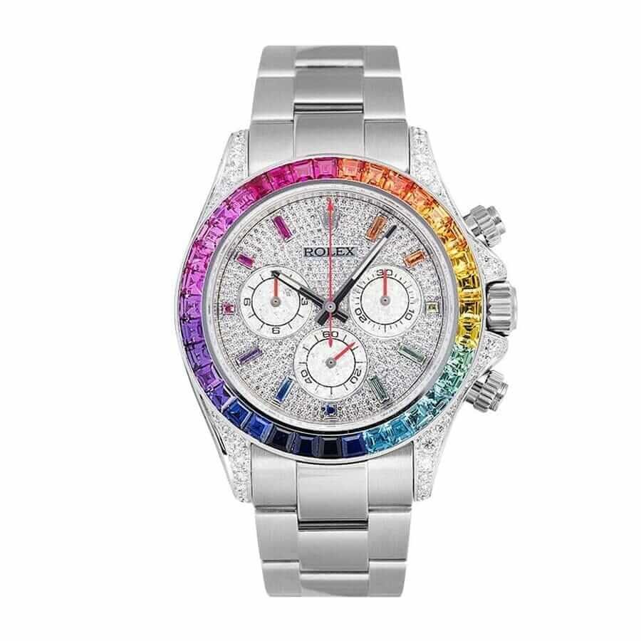 rolex-daytona-white-gold-diamond-set-custom-rainbow-116509-replica.jpg Rolex Daytona Rainbow Replica - Image 1