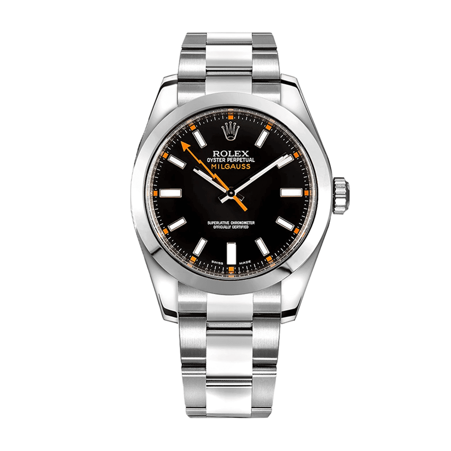 rolex-milgauss-black-dial-green-crystal-m116400gv-0001-replica.png Rolex Milgauss Black 116400 Replica - Image 1