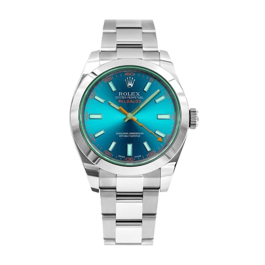 rolex-milgauss-blue-dial-green-crystal-116400gv-oyster-replica.jpg Rolex Milgauss 116400GV-0002 Blue Dial Replica - Image 1