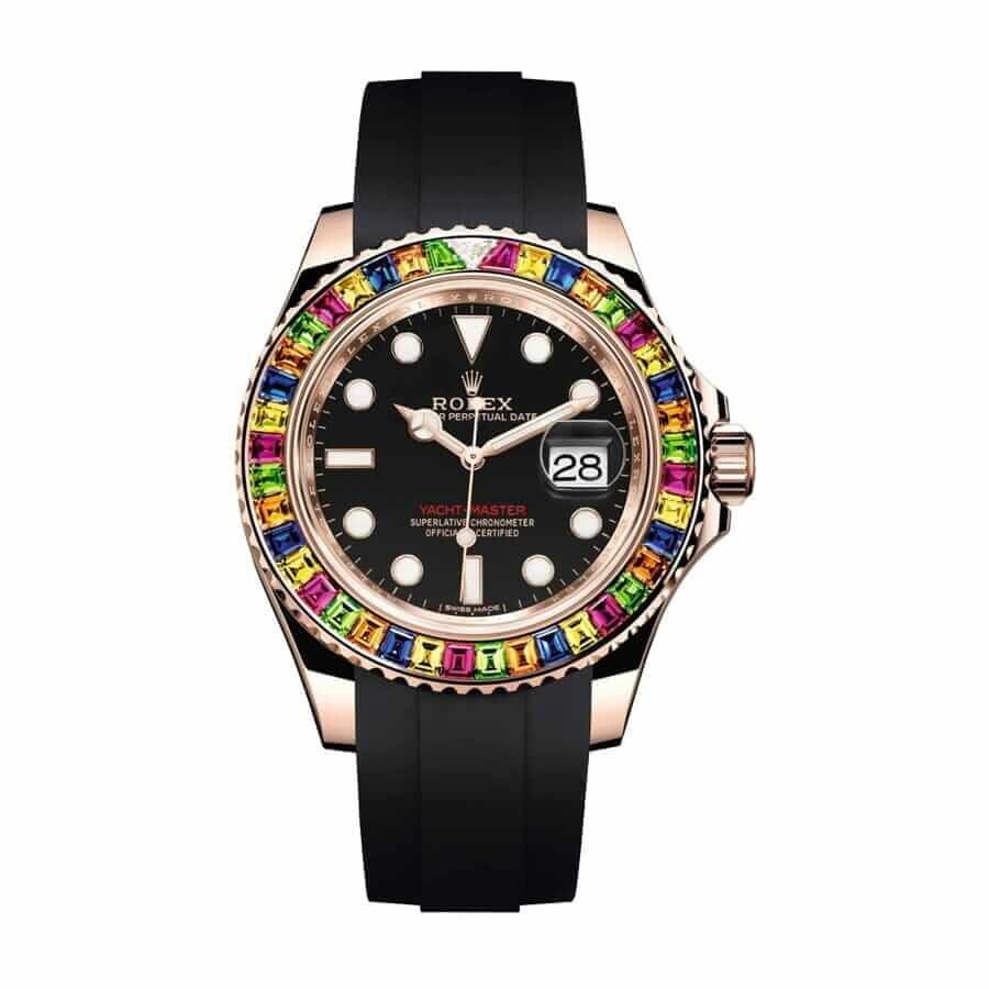rolex-yachtmaster-rubber-strap-replica.jpg Rolex Perpetual Yacht-Master Gem-Set Bezel 116695 SATS Replica - Image 1